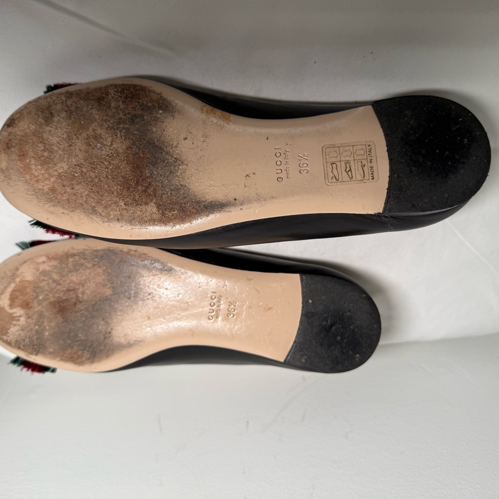 Gucci Sylvie Web & Feline Scalloped Ballet Flats 36.5 navy blue - Picture 6 of 7